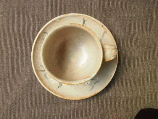桜象嵌コーヒー碗、皿